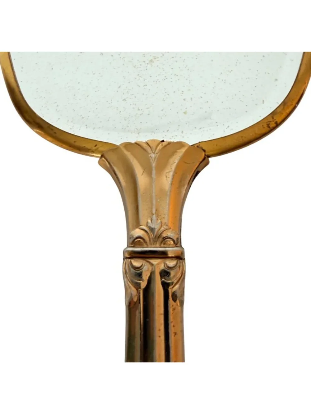 Vanity Hand Mirror Boudoir Decor Blue Floral VTG Brass Tone Hollywood Regency